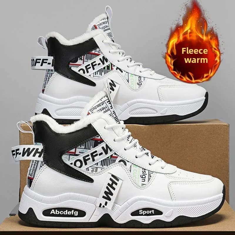 Winter Men's Shoes Fashion High-top Sneakers Plush Warm Cotton Shoes Designer Platform Vulcanize Shoes Winter New Men Snow Boots - Image 2