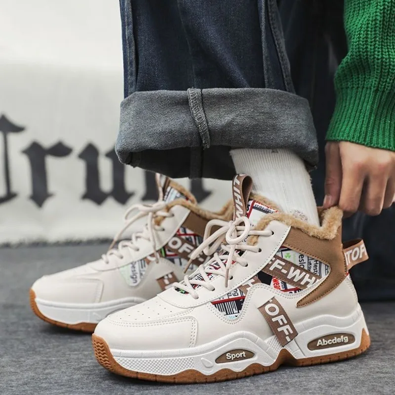 Winter Men's Shoes Fashion High-top Sneakers Plush Warm Cotton Shoes Designer Platform Vulcanize Shoes Winter New Men Snow Boots - Image 5