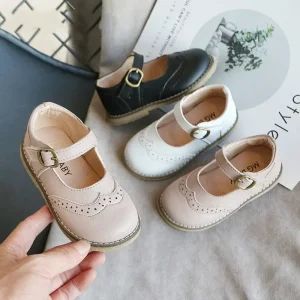 New Grils Leather Shoes Casual Girls Autumn Winter Kids Pu Show White Shoes Children's Black Pink size 21-30 Flats