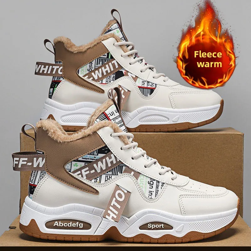 Winter Men's Shoes Fashion High-top Sneakers Plush Warm Cotton Shoes Designer Platform Vulcanize Shoes Winter New Men Snow Boots