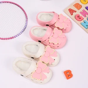 New Winter Bow DIY Girls' Slippers Comfortable Plush Anti Slip Warm Shoes Grils and Boys' Home Slippers For Kids
