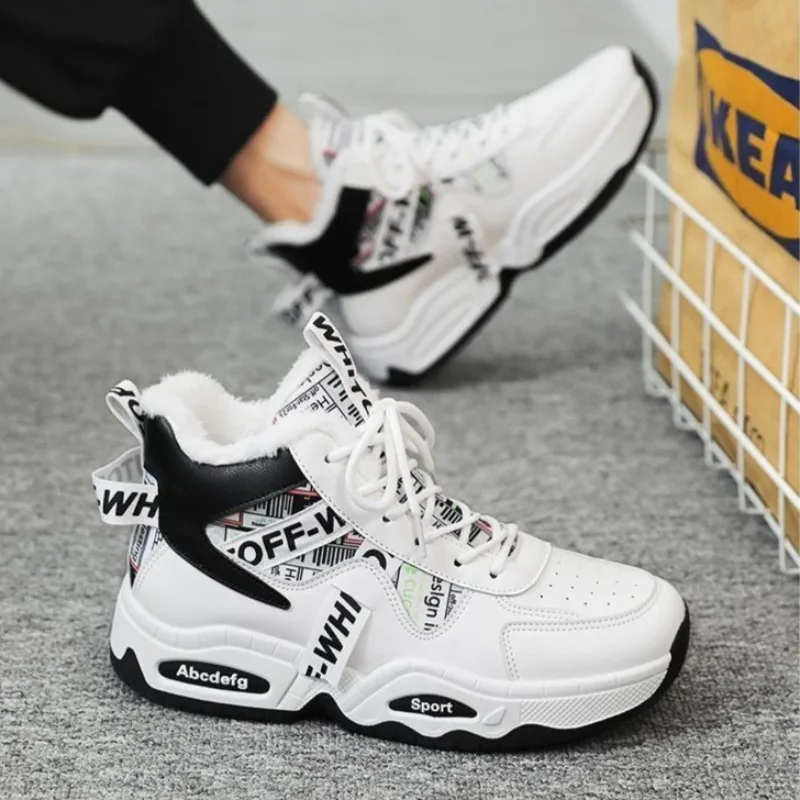 Winter Men's Shoes Fashion High-top Sneakers Plush Warm Cotton Shoes Designer Platform Vulcanize Shoes Winter New Men Snow Boots - Image 4