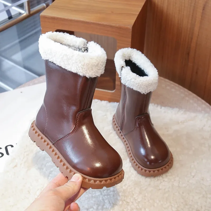 Girls' wool boots 2025 winter children's breathable lining boots anti slip side zipper fashionable retro snow shoes girls' boots - Image 4