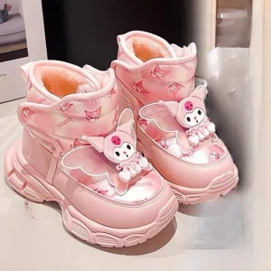Kids'Casual Shoes Boots Kuromi PU Leather Winter Running Shoes For Children Anti-slip Keep Warm Designer Purple Pink Size 26-37