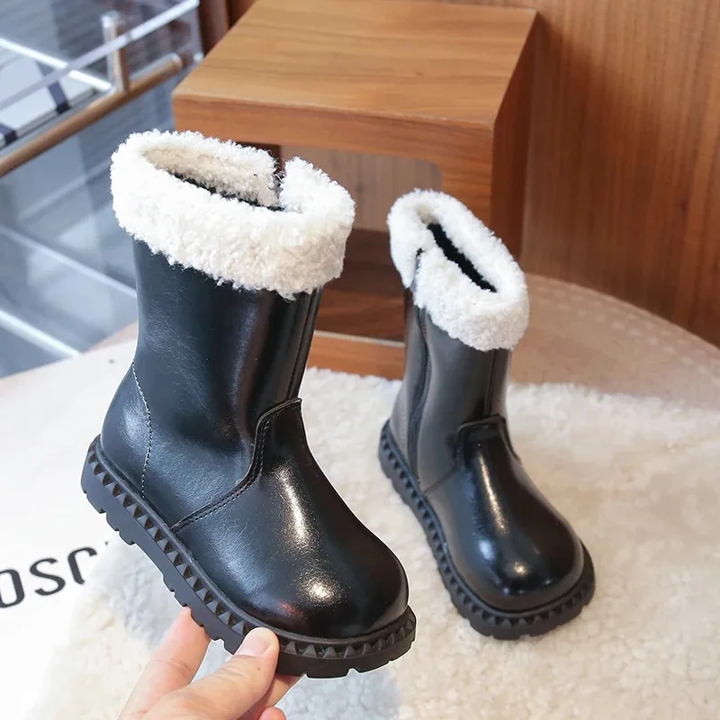 Girls' wool boots 2025 winter children's breathable lining boots anti slip side zipper fashionable retro snow shoes girls' boots - Image 5